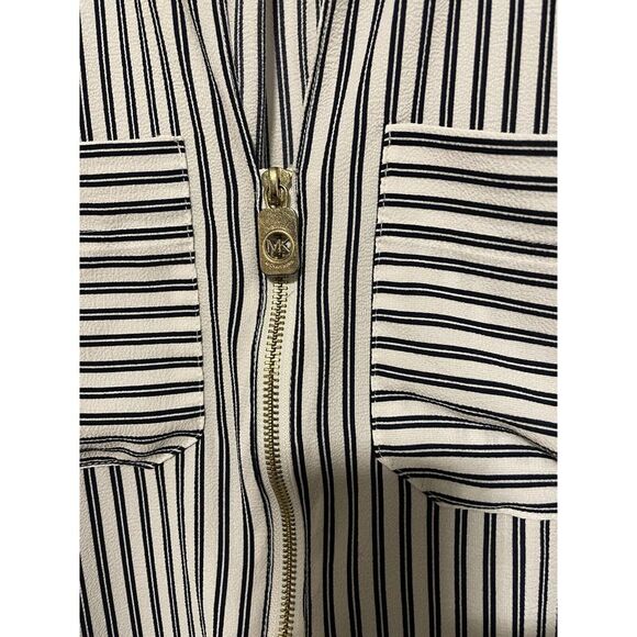 Michael Kors Blue White Stripe Long Sleeve Pullover Pockets Blouse Top Size M - Picture 4 of 6